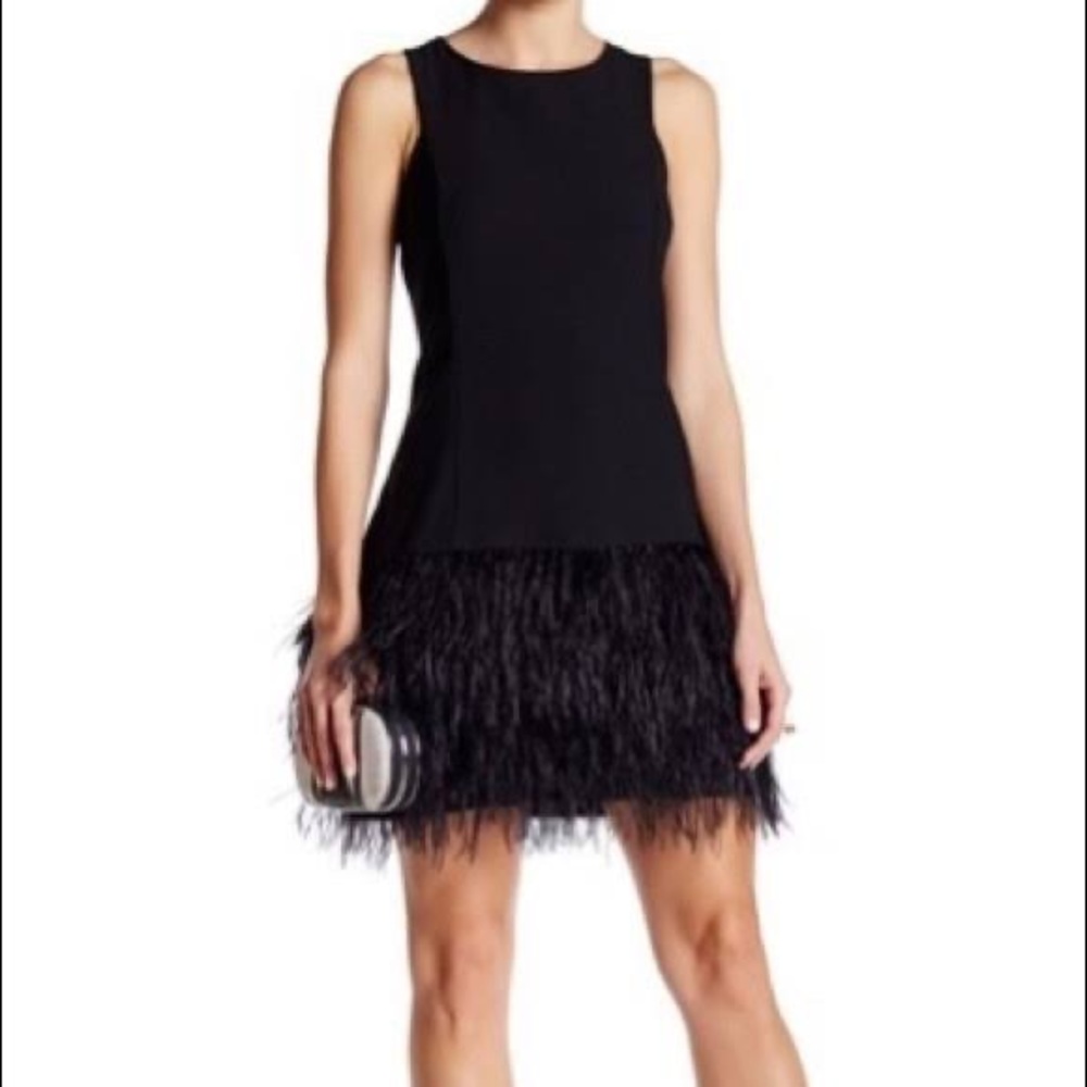 Lucy Paris feathered little black dress